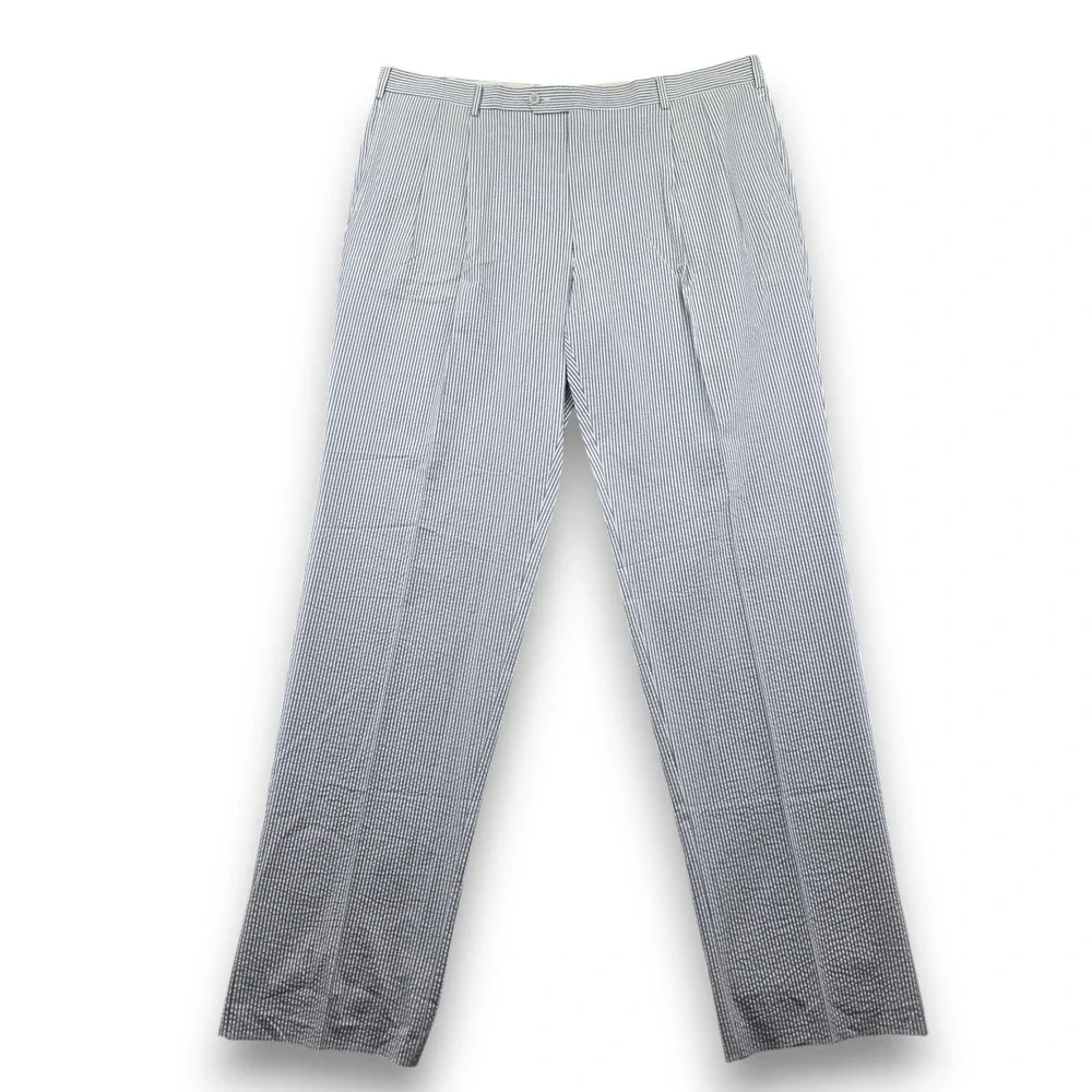Jos A Bank Windsor Pants Mens 42 Blue White Seersucker Cotton Pleated Executive